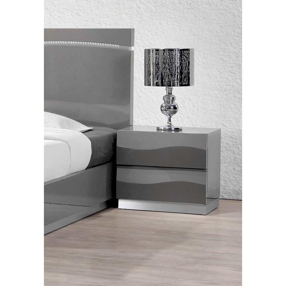Best Master Leon 2-Drawer Poplar Wood Bedroom Nightstand in Gray High Gloss. Picture 2