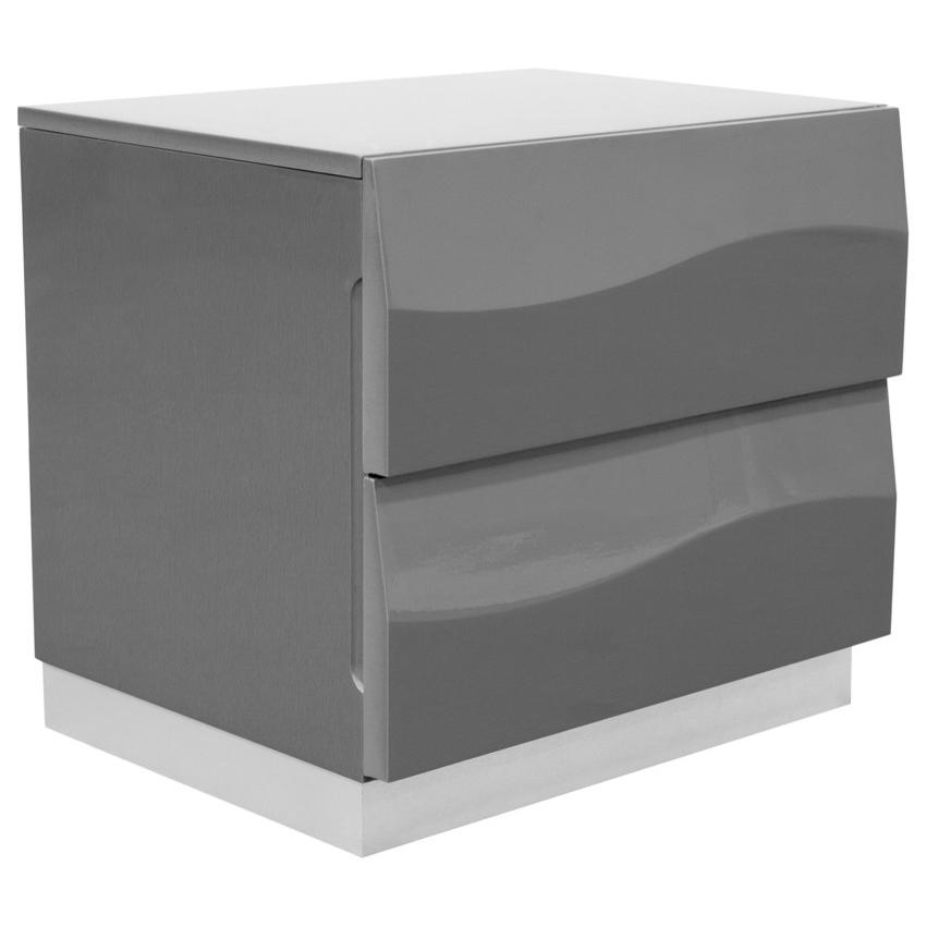 Best Master Leon 2-Drawer Poplar Wood Bedroom Nightstand in Gray High Gloss. Picture 3