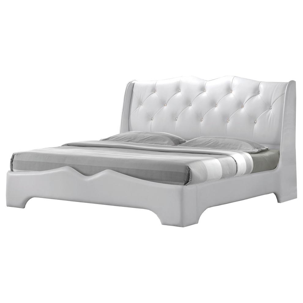 Best Master Madrid Leather- Like Fabric Cal King Platform Bed in Off White. Picture 1