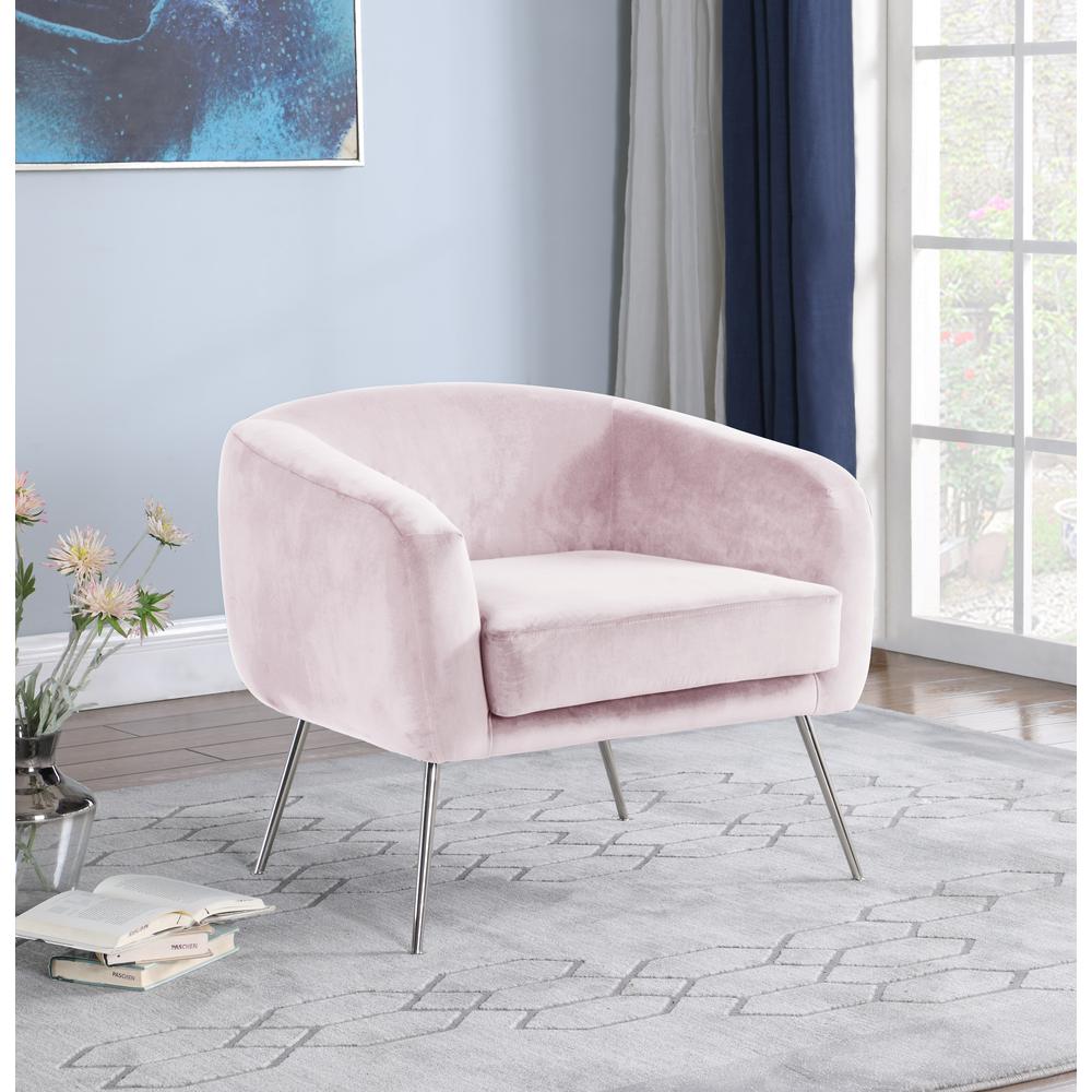 Oliver Pink Velour w/ Stainless Steel Legs Accent Chair. Picture 2