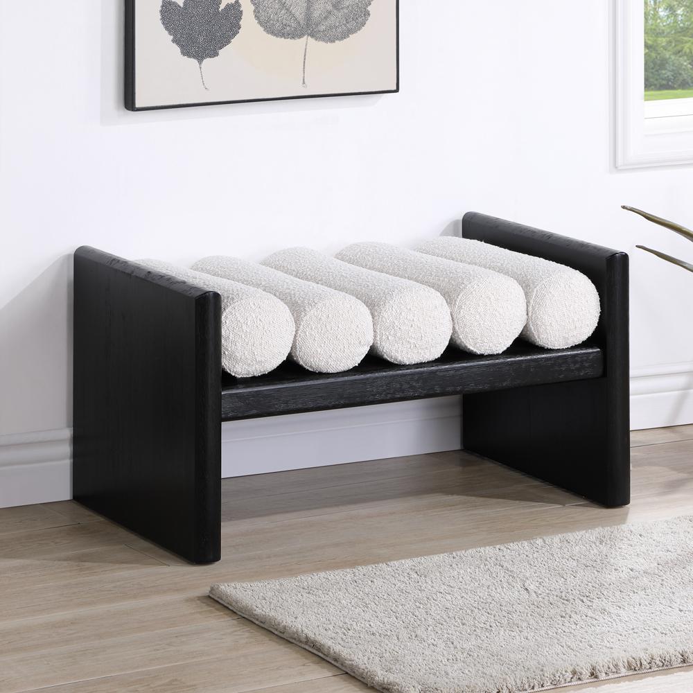 Kyauta Cream with Black Wire Wood 32" Accent Bench. Picture 6