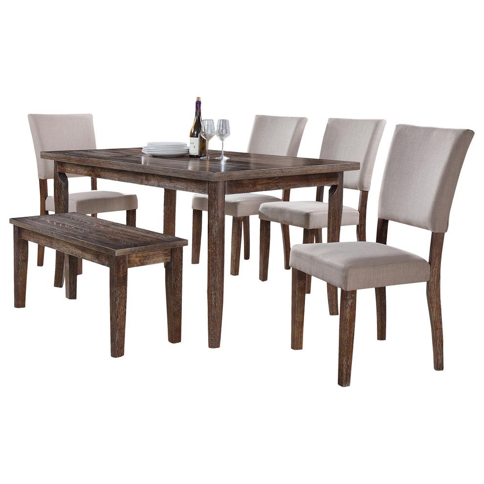 Best Master Transitional 6-Pc Solid Wood Dining Room Set in Antique Natural Oak. Picture 1