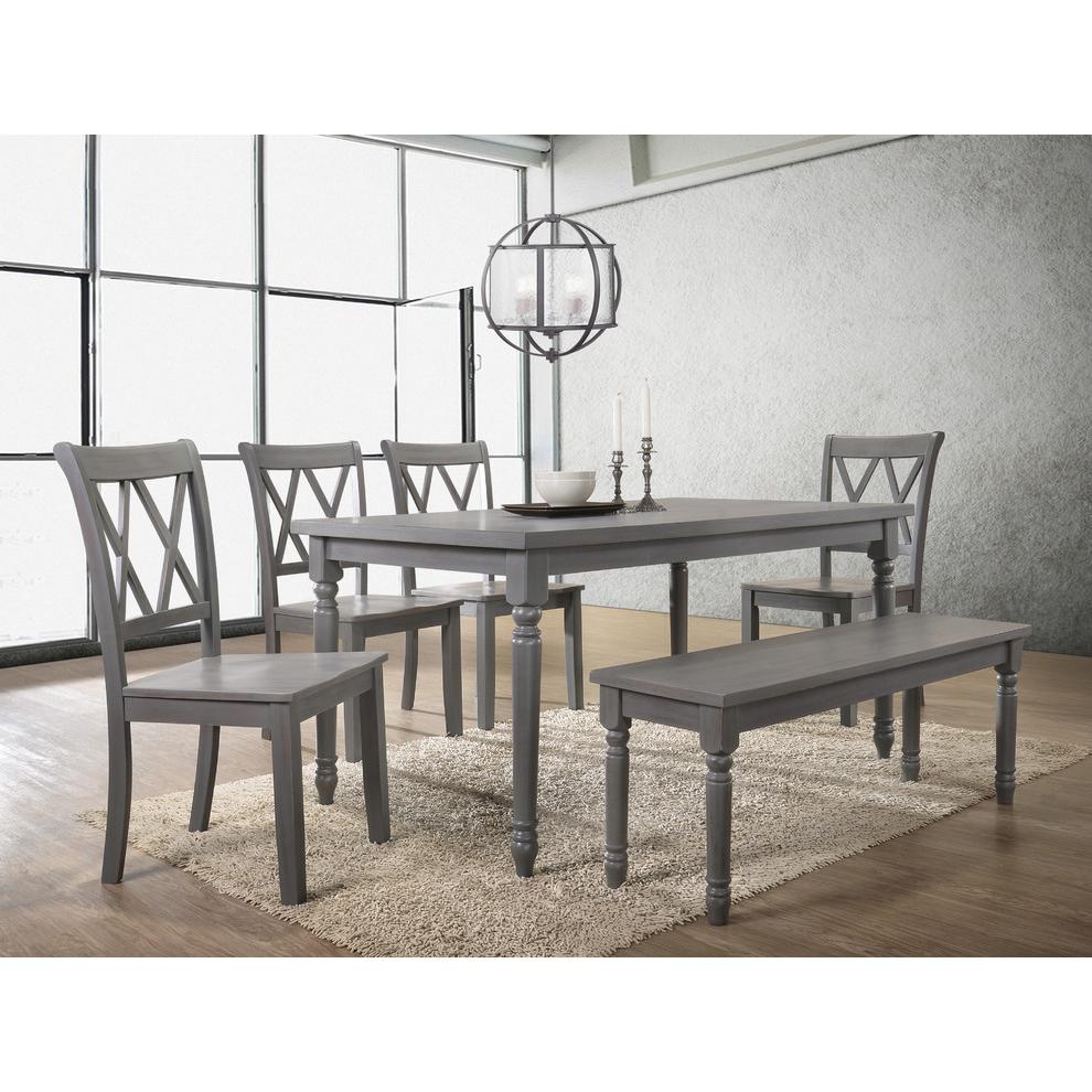 Best Master Luxembourg 6-Piece Solid Wood Dining Set with Bench in Rustic Gray. Picture 3