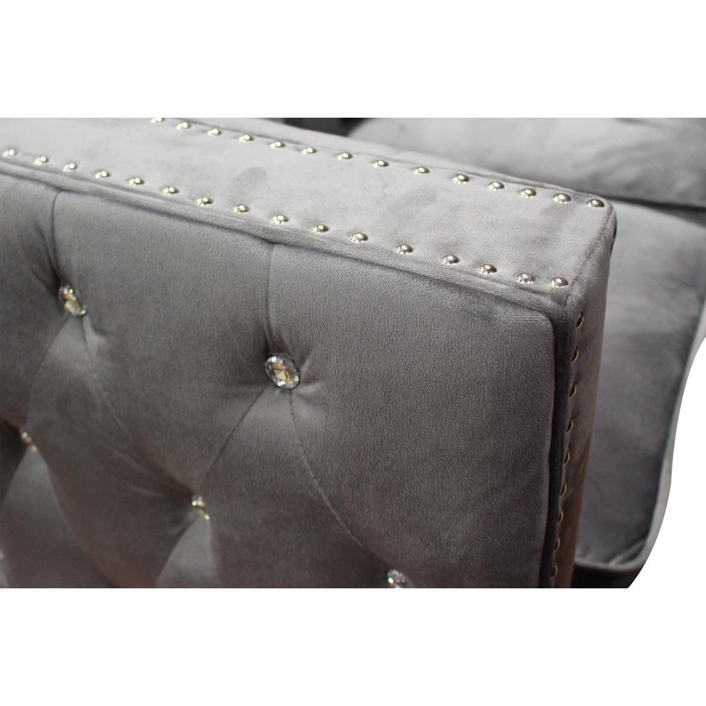 Best Master DeLuca Embellished Fabric Tufted Living Room Chair in Gray. Picture 2