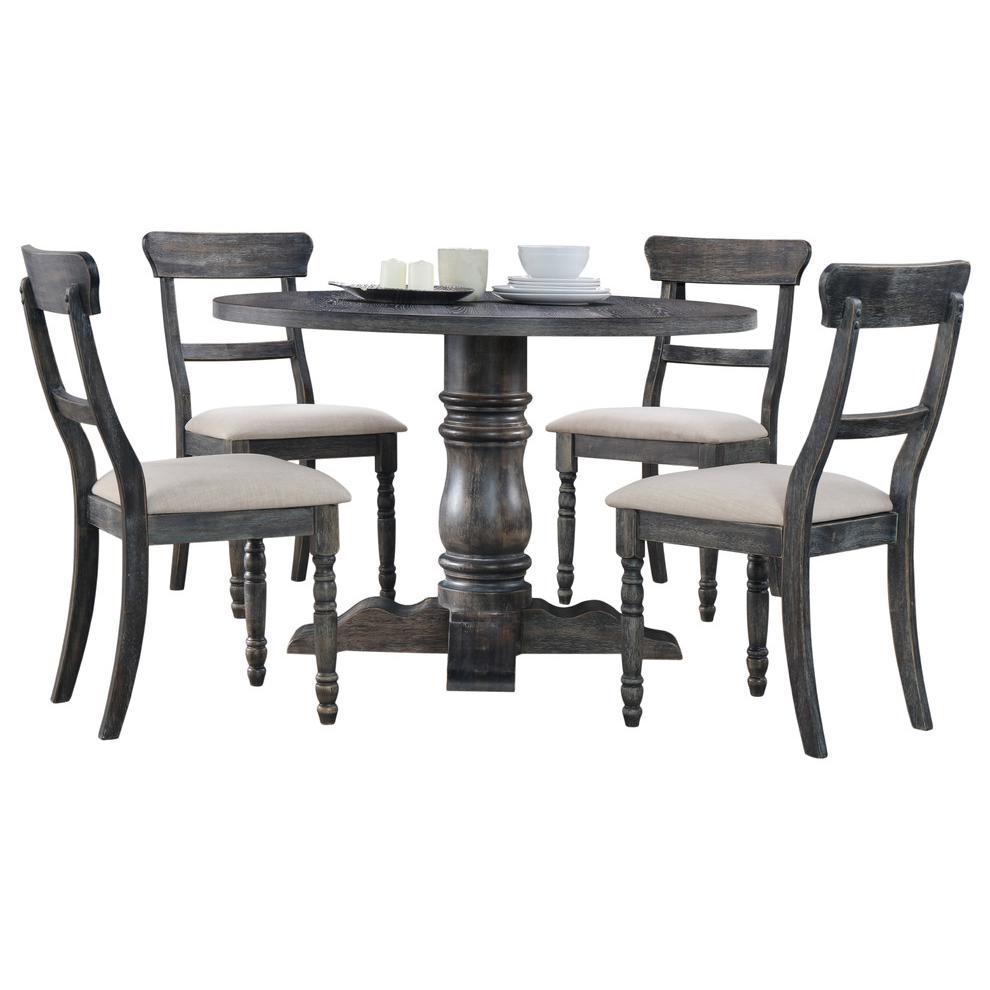 Best Master Selena 5-Piece Solid Wood Round Dinette Set in Weathered Gray. Picture 1