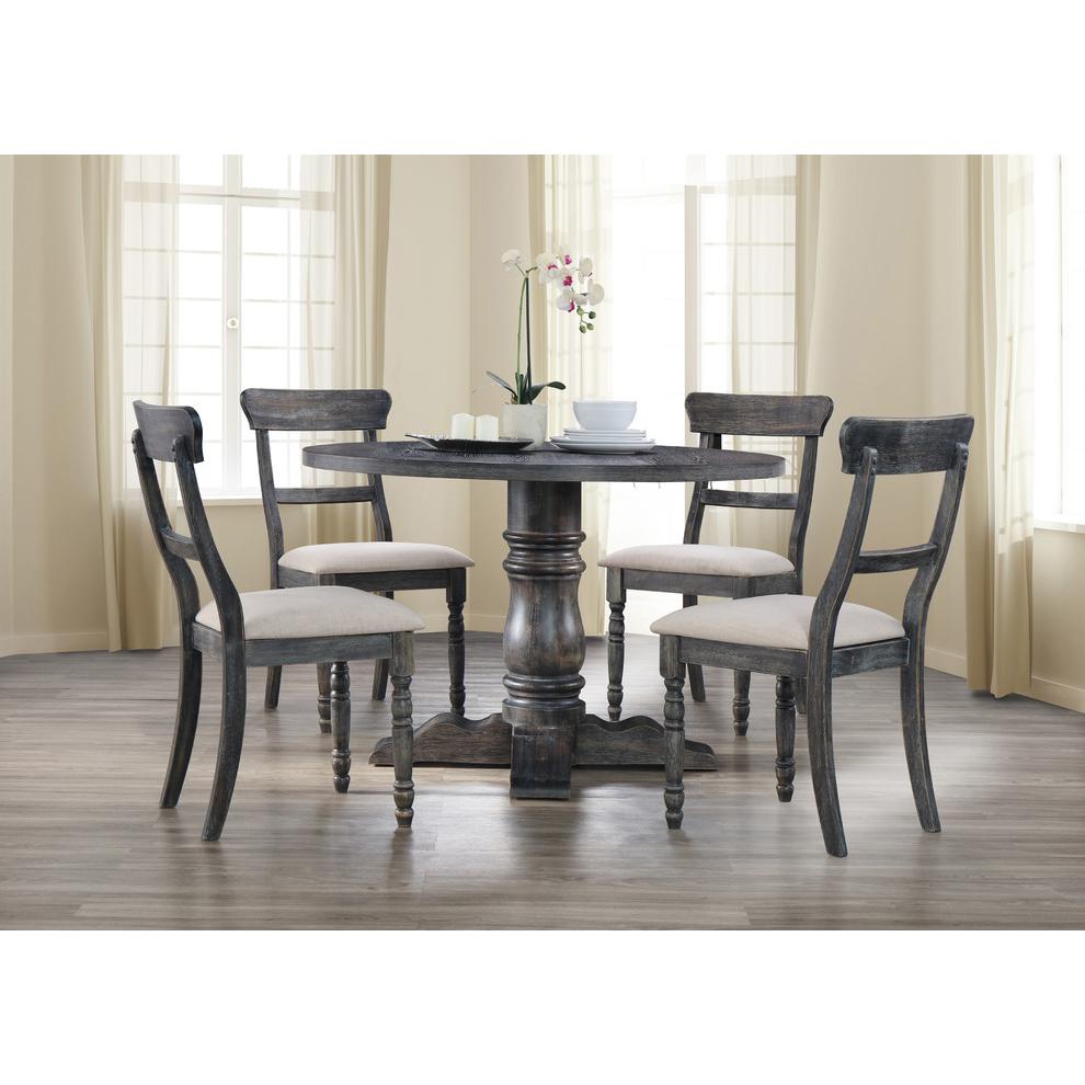 Best Master Selena 5-Piece Solid Wood Round Dinette Set in Weathered Gray. Picture 2