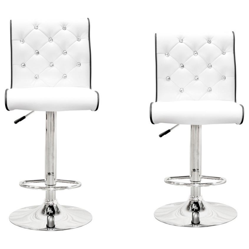 Best Master Swivel Bar Stool with Crystal and Tufted Look in White (Set of 2). Picture 1