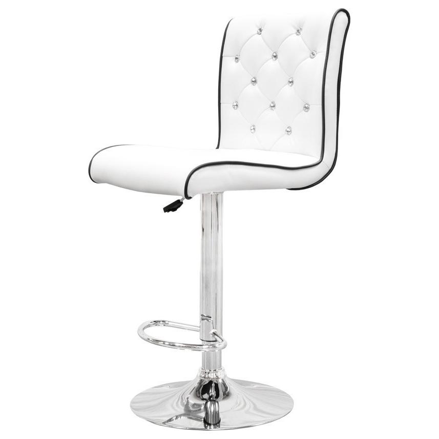 Best Master Swivel Bar Stool with Crystal and Tufted Look in White (Set of 2). Picture 3