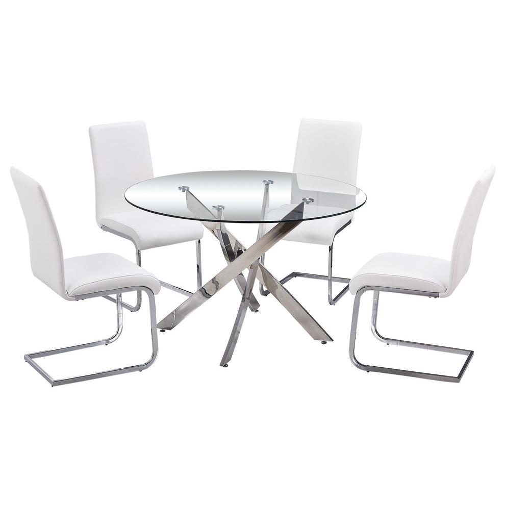 Best Master Alison 5-Piece Modern Glass Top Dinette Set in White. Picture 1