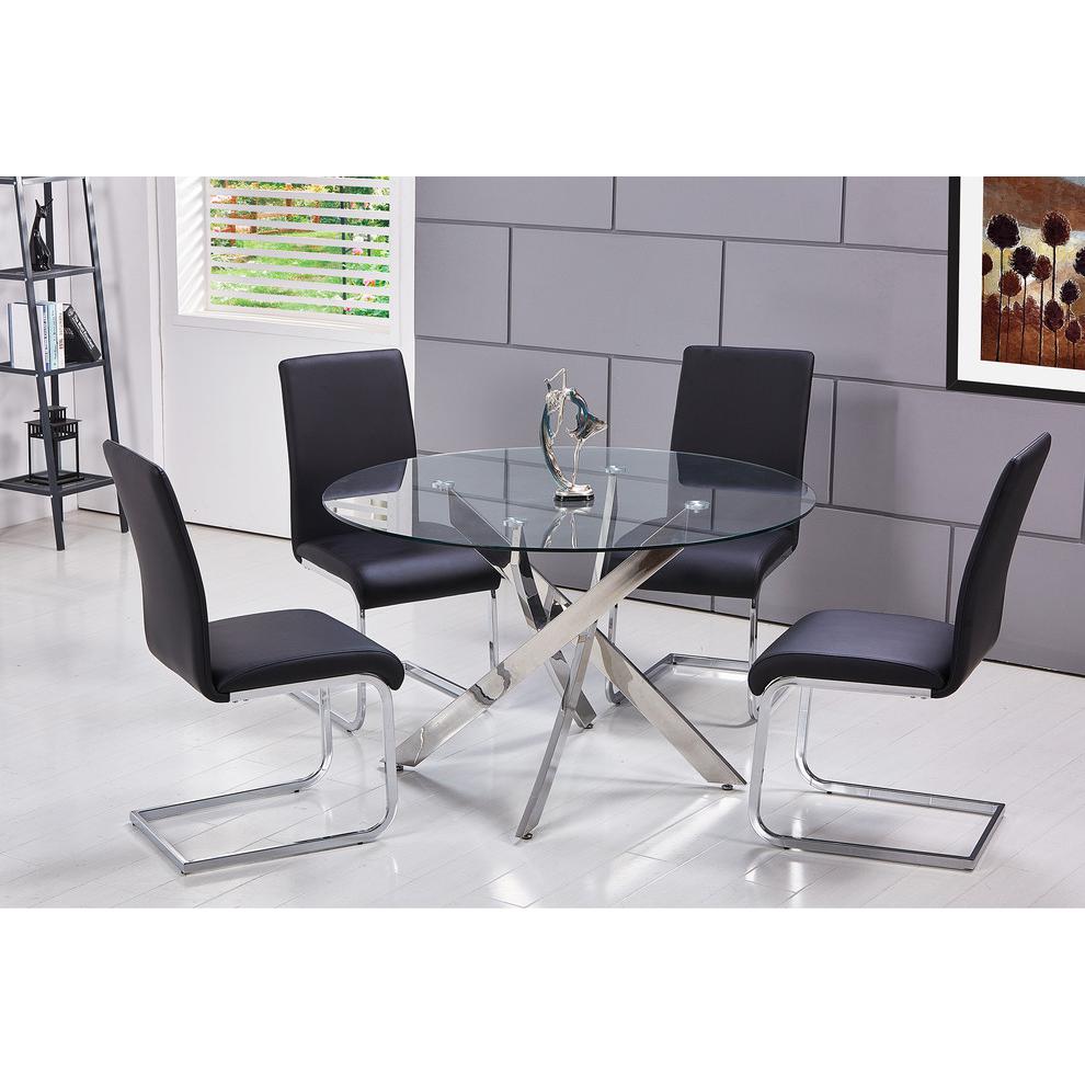 Best Master Alison Faux Leather Chrome Dining Side Chair in Black (Set of 2). Picture 2