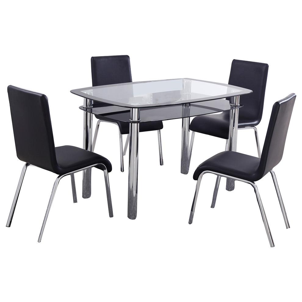 Best Master Bailee 5-Piece Contemporary Glass & Faux Leather Dinette Set - Black. Picture 1