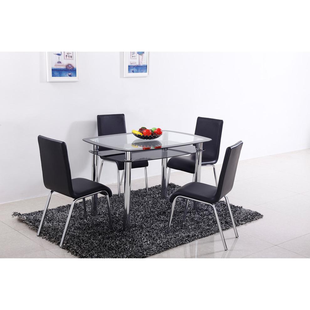 Best Master Bailee 5-Piece Contemporary Glass & Faux Leather Dinette Set - Black. Picture 2