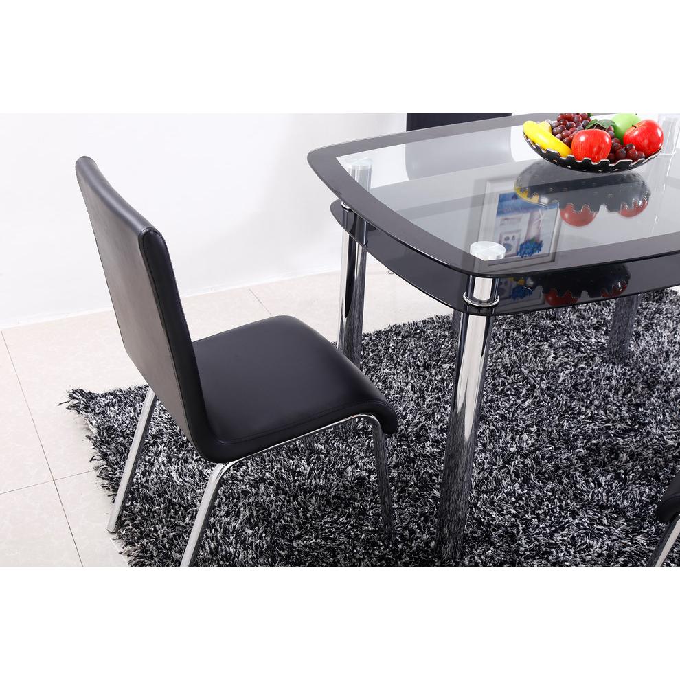 Best Master Bailee 5-Piece Contemporary Glass & Faux Leather Dinette Set - Black. Picture 4