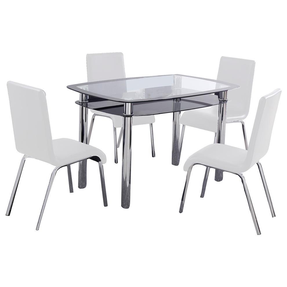 Best Master Bailee 5-Piece Contemporary Glass & Faux Leather Dinette Set - White. Picture 1