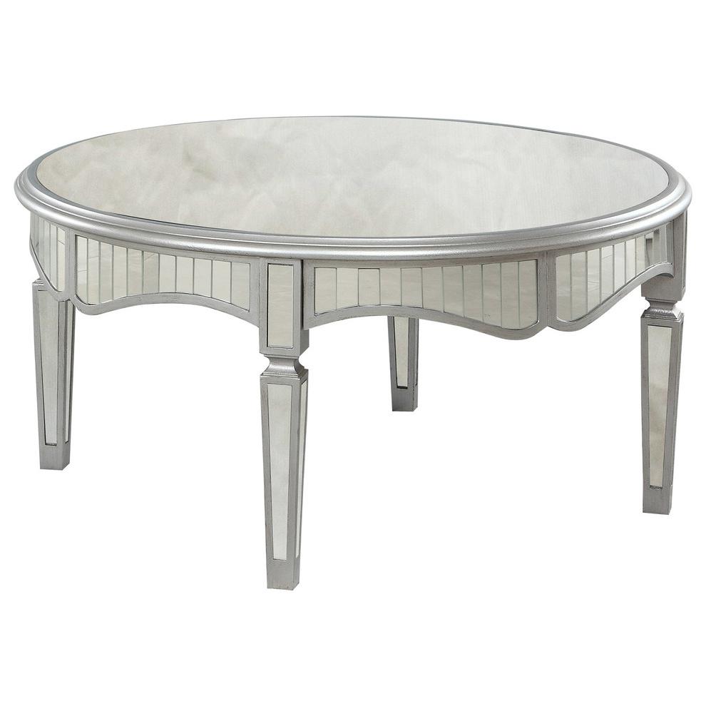 Best Master Royal Glam Round Mirrored Glass Coffee Table in Silver. Picture 1