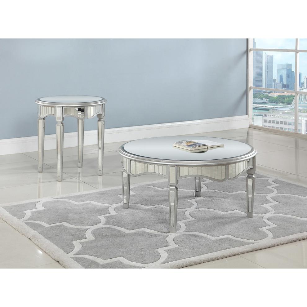 Best Master Royal Glam Round Mirrored Glass Coffee Table in Silver. Picture 3