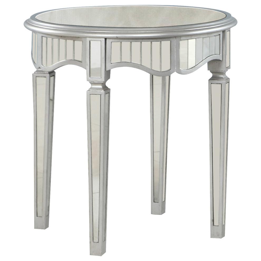 Best Master Furniture Royal Glam Round Mirrored Glass End Table in Silver. Picture 1