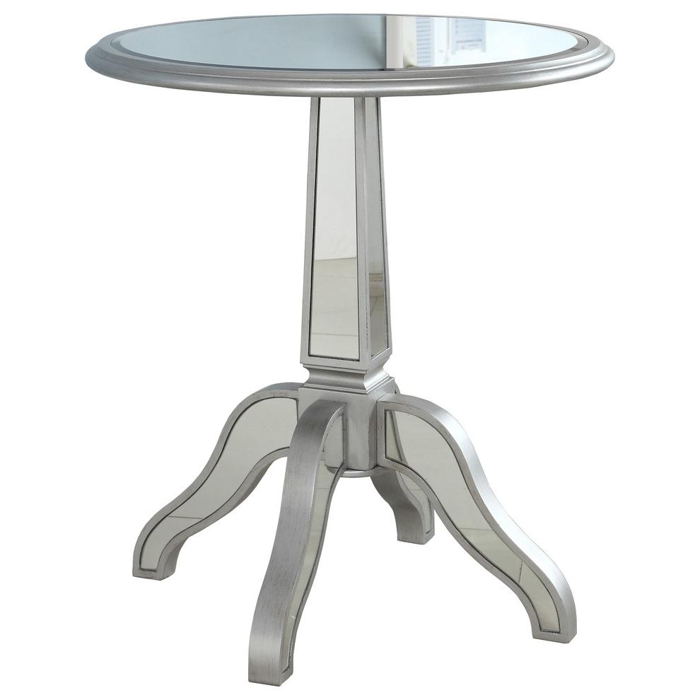 Best Master Furniture Inwood Park Solid Wood Round Side Table in Silver Mirrored. Picture 1