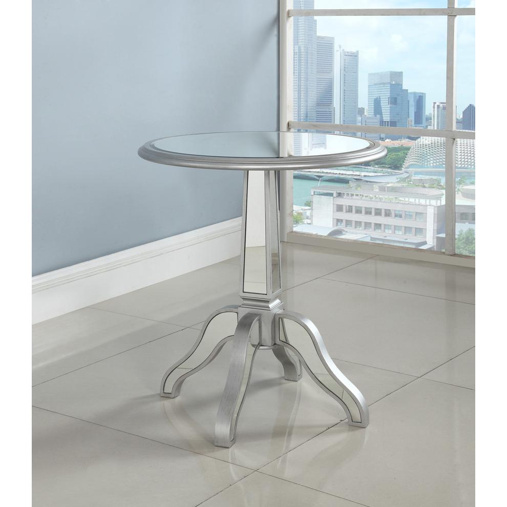 Best Master Furniture Inwood Park Solid Wood Round Side Table in Silver Mirrored. Picture 2