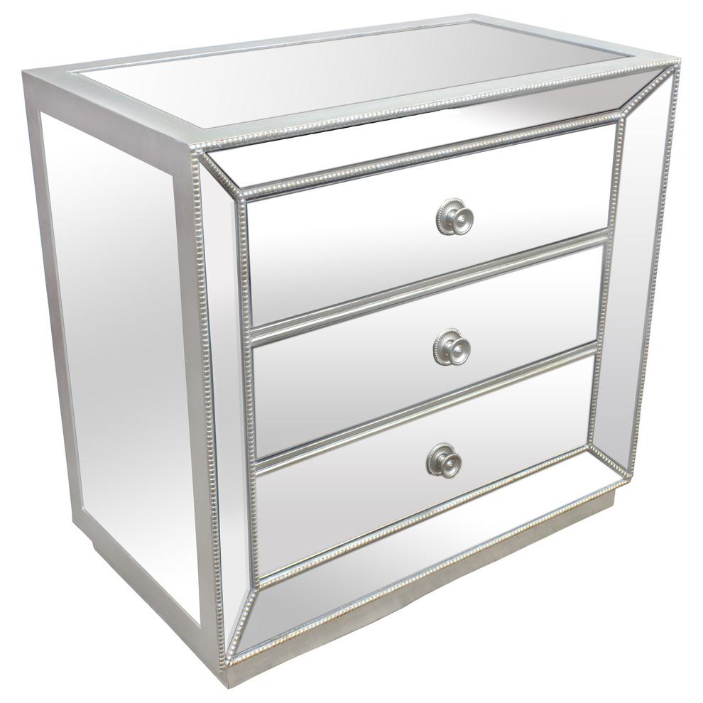 Best Master 3-Drawer Solid Wood and Glass Bedroom Nightstand in Silver/Black. The main picture.