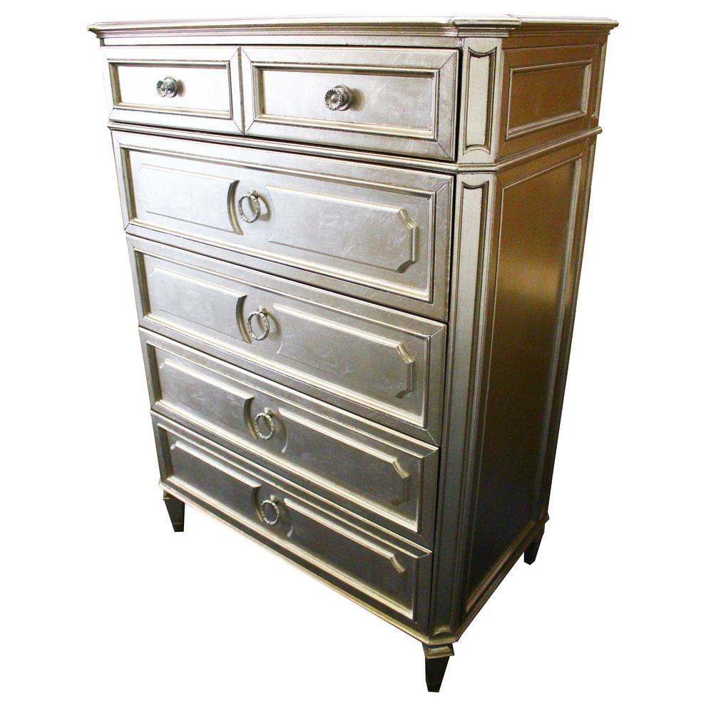 Best Master Palais 5-Drawer Bedroom Chest w/Beveled Glass in Bronze Champagne. Picture 1