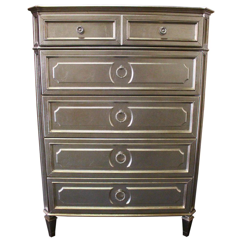 Best Master Palais 5-Drawer Bedroom Chest w/Beveled Glass in Bronze Champagne. Picture 2