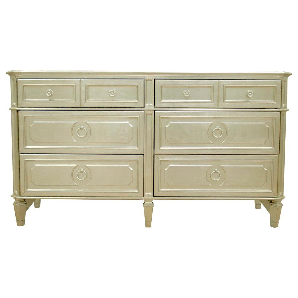 Best Master Palais 6-Drawer Bedroom Dresser w/Beveled Glass in Bronze Champagne. Picture 1