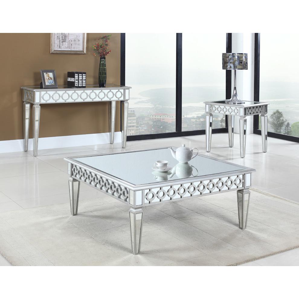 Best Master Furniture Sophie Solid Wood End Table in Silver Mirrored. Picture 2
