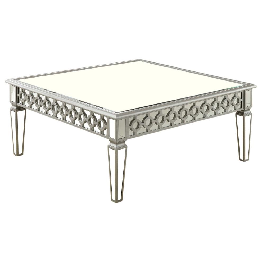 Best Master Sophie Solid Wood Square Coffee Table in Silver Mirrored. Picture 1