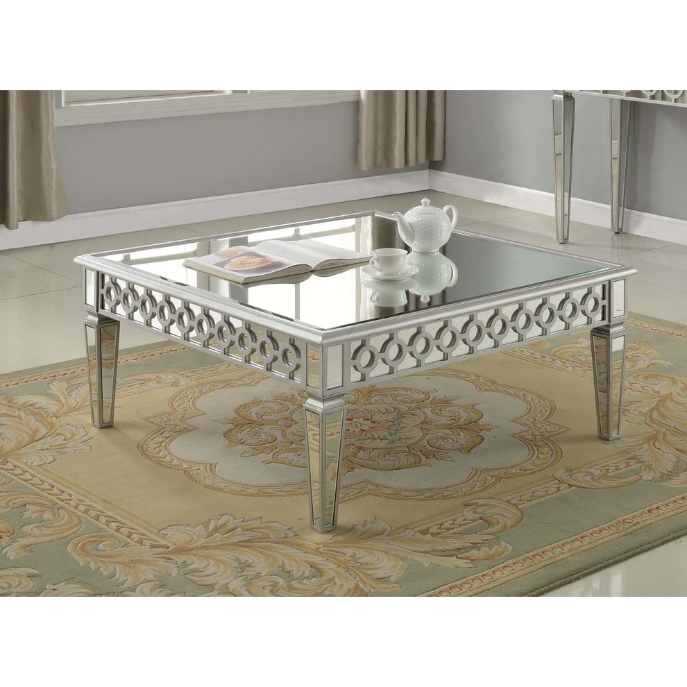 Best Master Sophie Solid Wood Square Coffee Table in Silver Mirrored. Picture 2