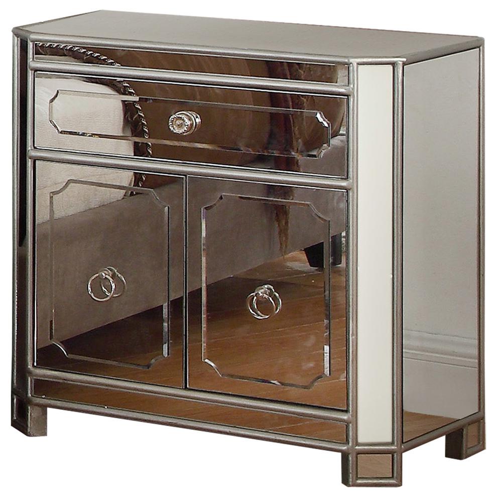 Best Master Mya Solid Wood Bedroom Nightstand in Silver Mirrored. Picture 1