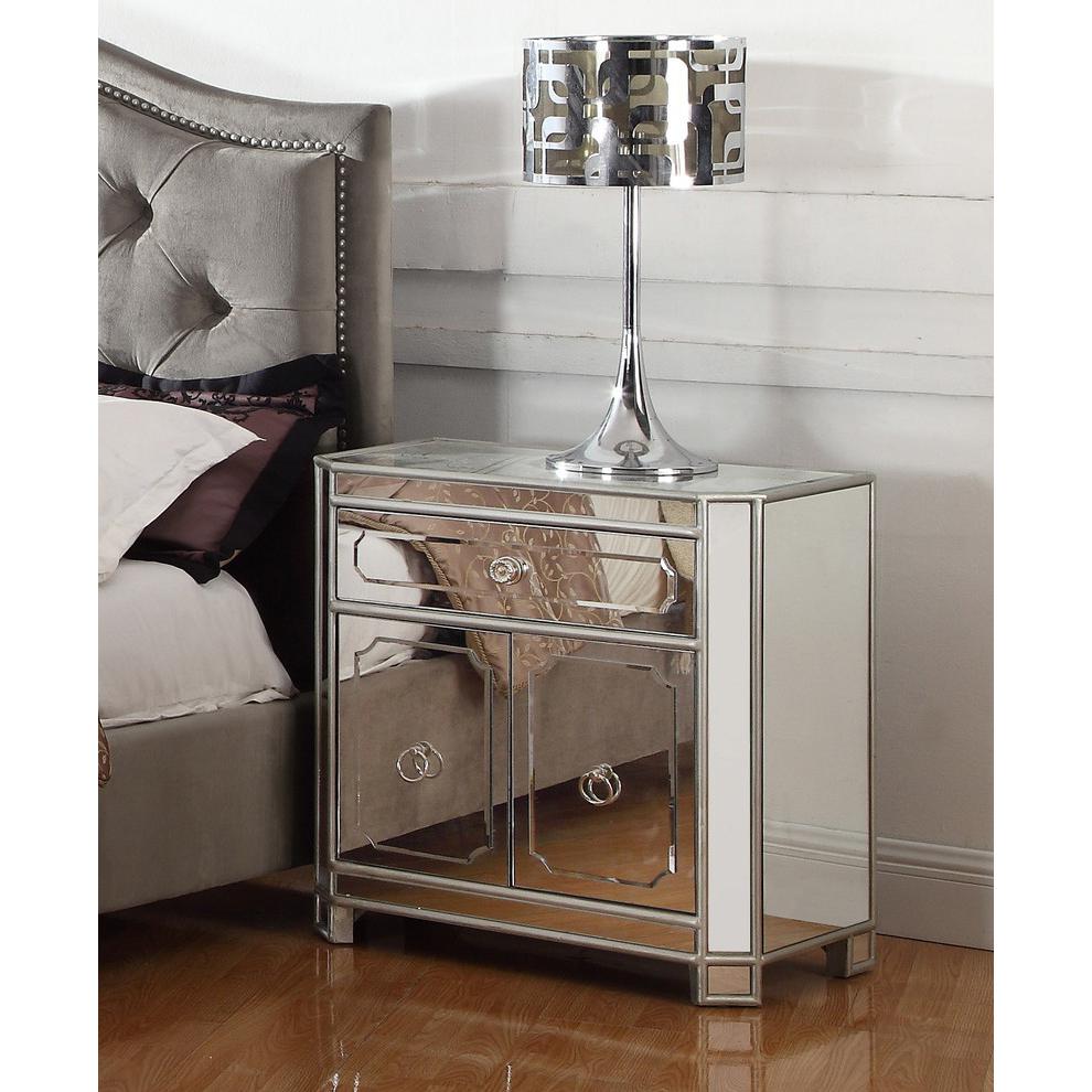 Best Master Mya Solid Wood Bedroom Nightstand in Silver Mirrored. Picture 3