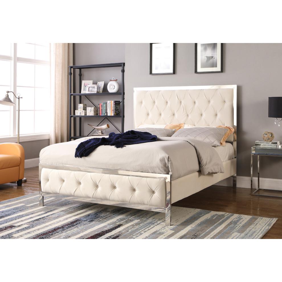 Best Master Emory Fabric Upholstered Tufted California King Panel Bed in Beige. Picture 3