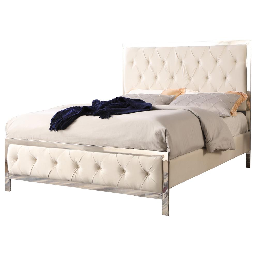 Best Master Emory Fabric Upholstered Tufted Eastern King Panel Bed in Beige. Picture 1
