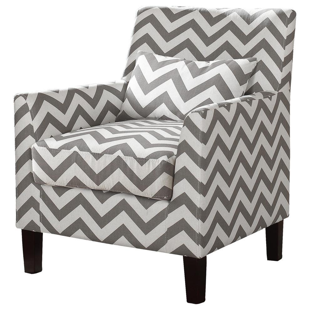 Best Master Cassidy Fabric Upholstered Accent Arm Chair in Gray and White. Picture 1