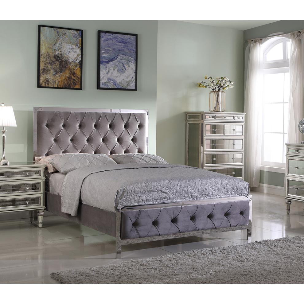 Best Master Emory Fabric Upholstered Tufted Eastern King Panel Bed in Gray. Picture 3