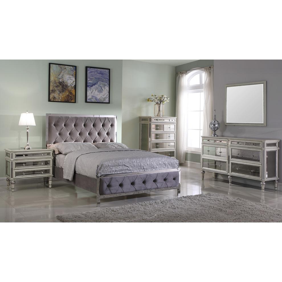 Best Master Emory Fabric Upholstered Tufted Eastern King Panel Bed in Gray. Picture 4