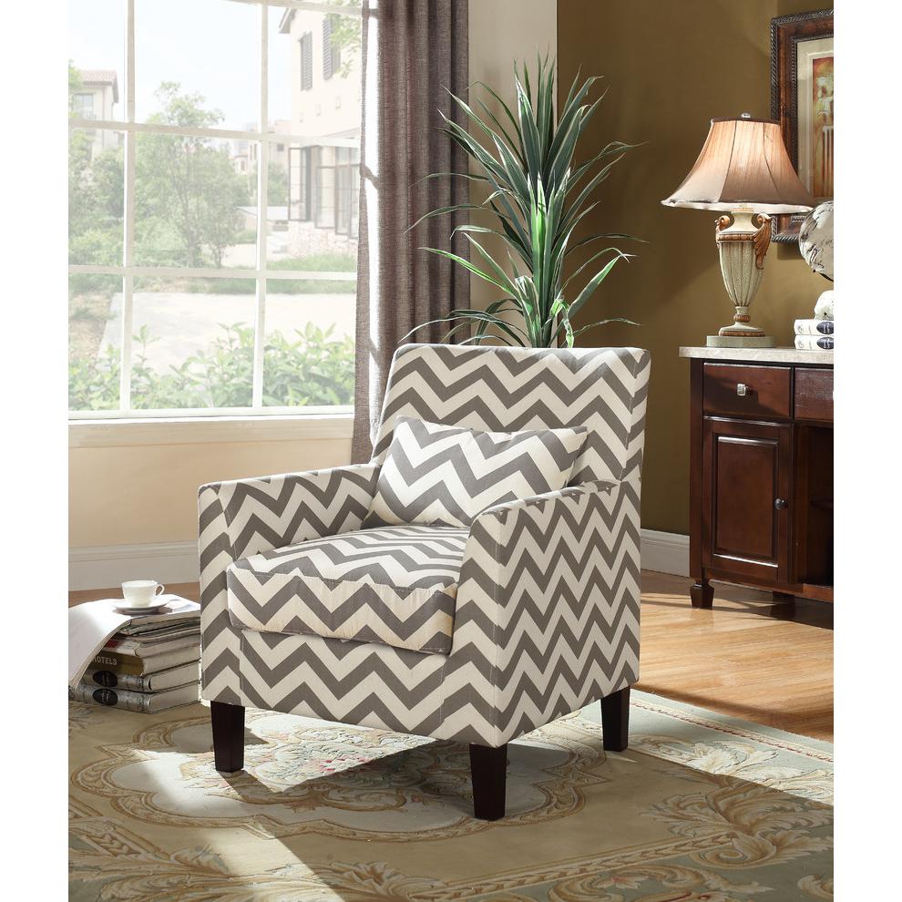 Best Master Cassidy Fabric Upholstered Accent Arm Chair in Gray and White. Picture 2