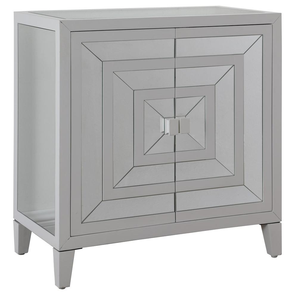 Best Master 2-Door Poplar Wood Cabinet in White/Clear Mirrored. Picture 1