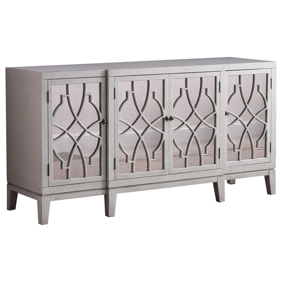 Best Master Americano Solid Wood Sideboard in Antique Beige with Mirrored Accent. Picture 1