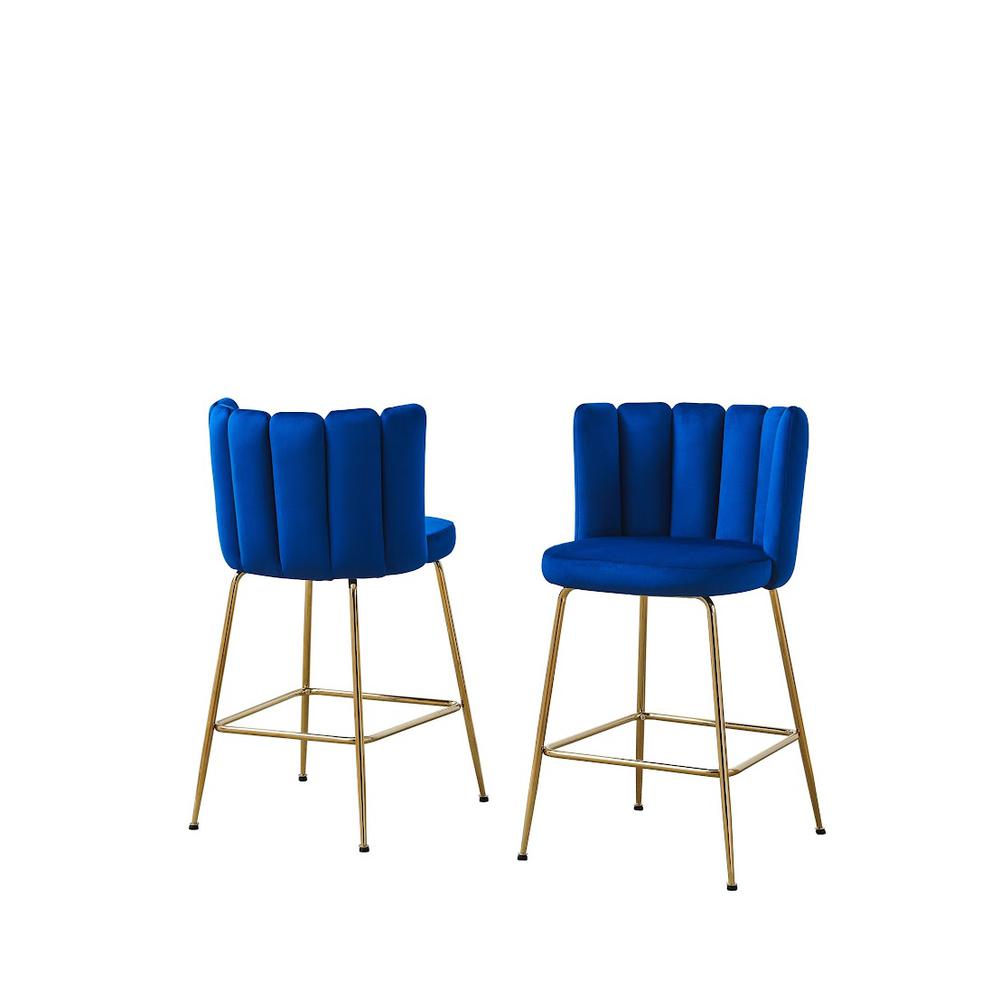 Omid Velour Counter Height Chair Blue, Gold Leg (Set of 2). Picture 1