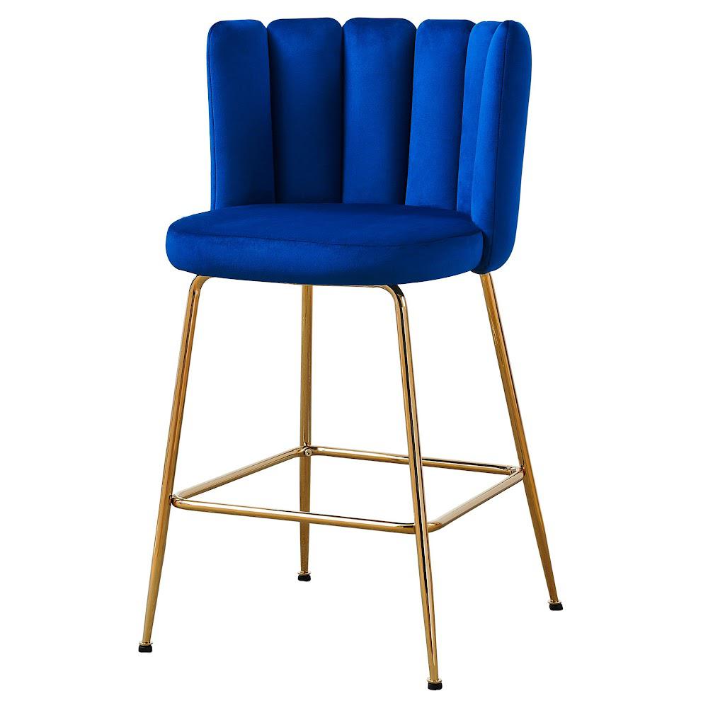 Omid Velour Counter Height Chair Blue, Gold Leg (Set of 2). Picture 3