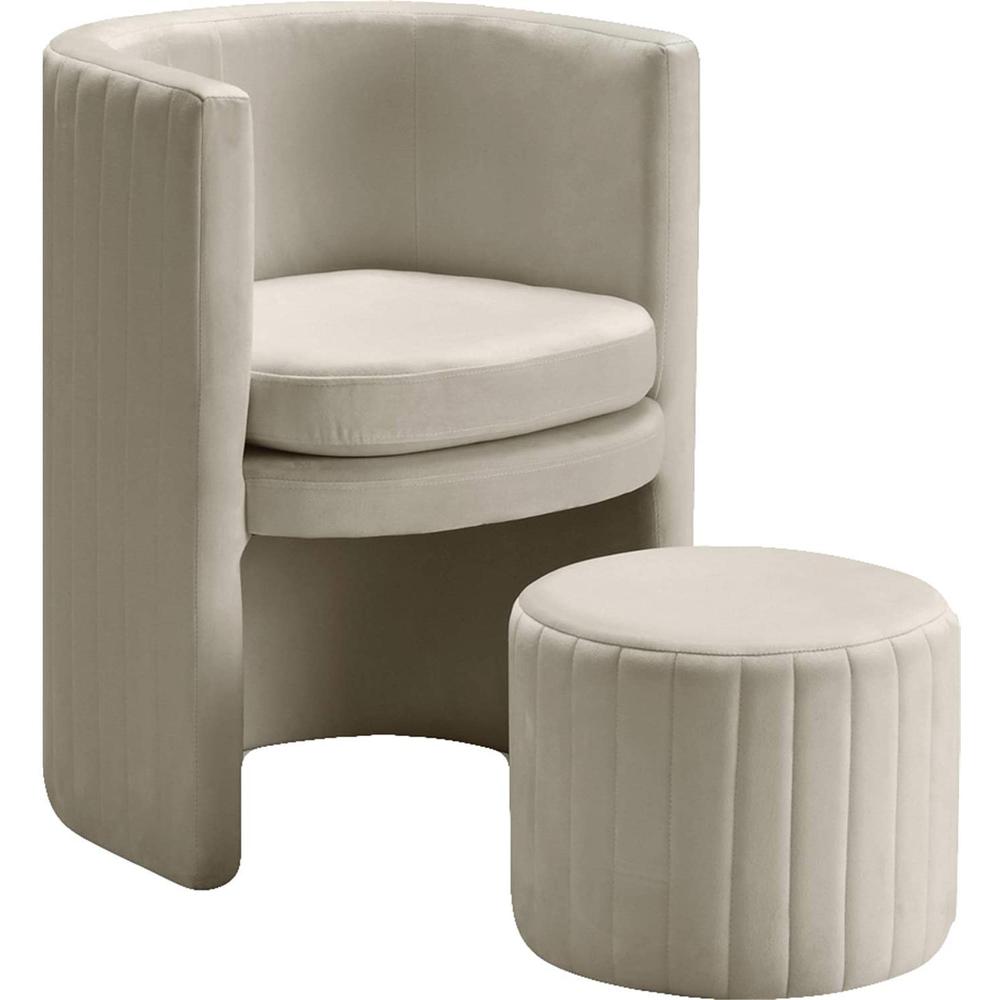 Best Master Seager Cream Velvet Round Arm Chair with Ottoman. Picture 2