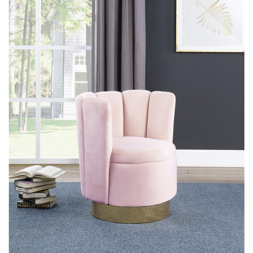 Ellis Velvet Upholstered Swivel Accent Chair in Pink Velvet. Picture 2