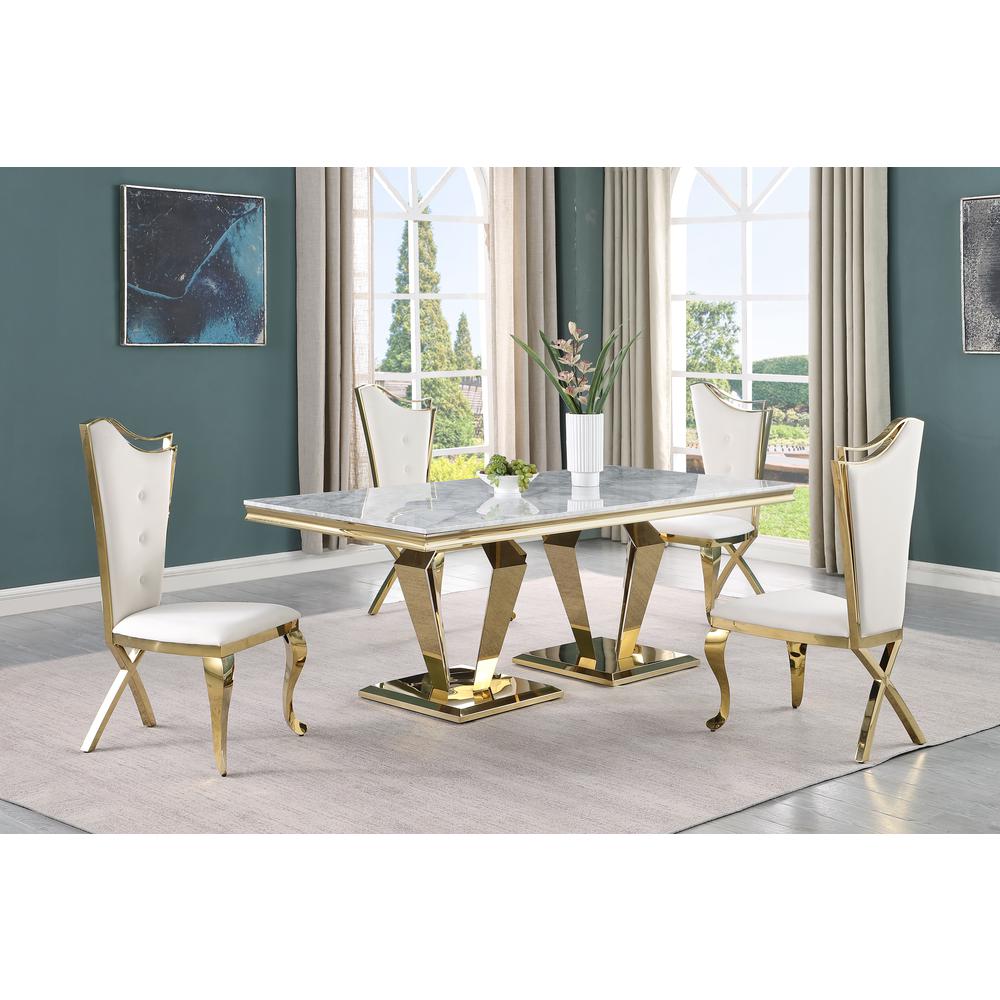 Ivane Cream with Gold 5-Piece Rectangle Dining Set. Picture 5