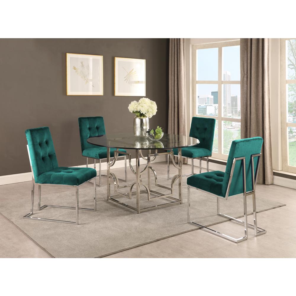 Modern Velvet Fabric Dining Chair in Green/Silver (Set of 2). Picture 2
