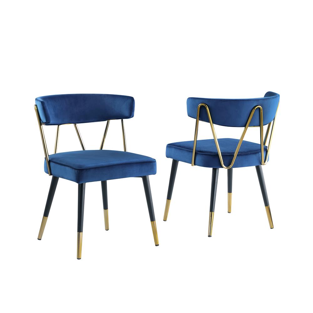 Aireys Navy Velvet Armless Chair with Gold Accents (Set of 2). Picture 1