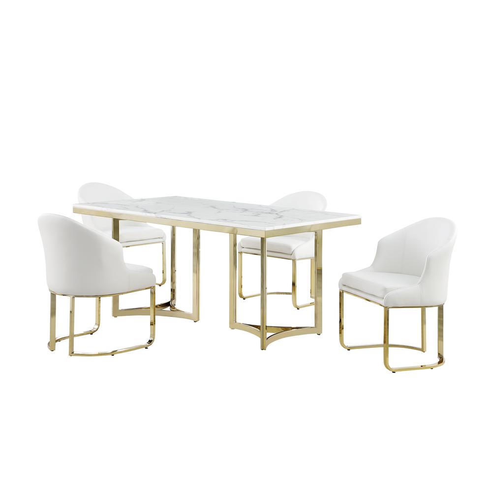Itoro White with Gold Rectangle Dining Set. Picture 1