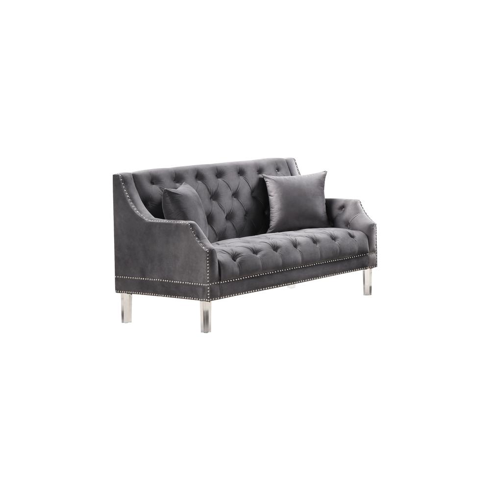 Tao Tufted Velvet with Acrylic Legs Loveseat in Gray. Picture 1