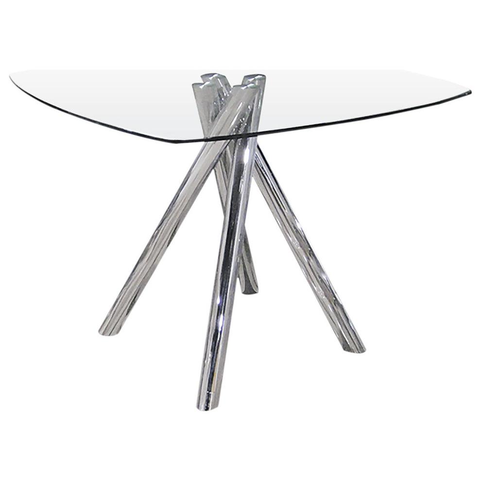 Best Master Contemporary Glass Dining Table in Chrome. Picture 1
